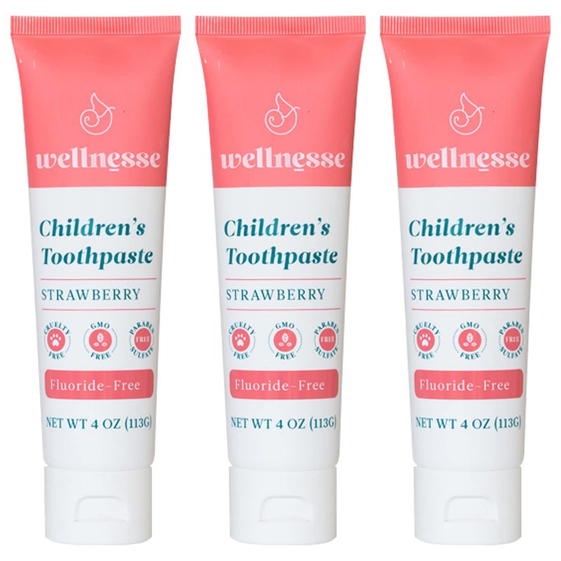 Wellnesse Kids Hydroxyapatite Toothpaste with Xylitol - Fluoride Free Toddler & Children's Natural Toothpaste  Freshens Breath  Sensory-Friendly Oral Care  Vegan  Strawberry Flavor  4 oz (Pack of 3) - Image 1